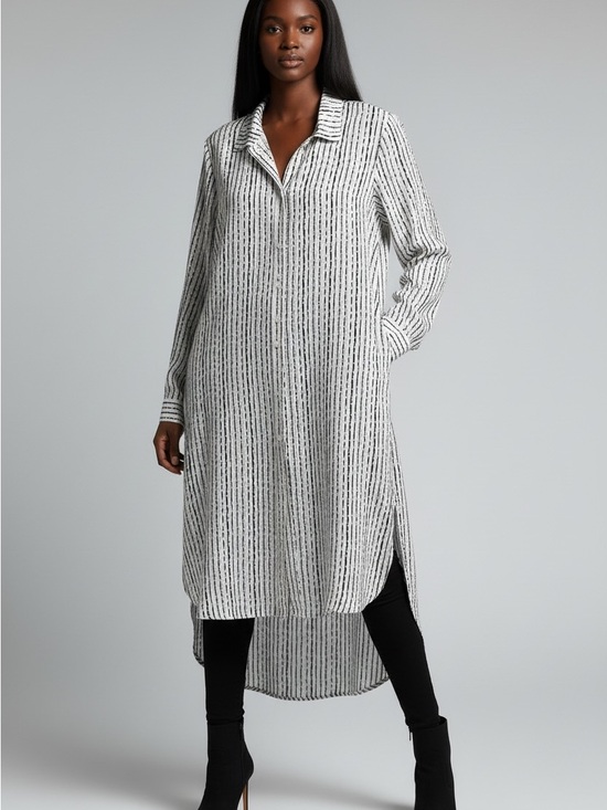 Comme Usa Tops - Striped Long Shirt  in White and Black